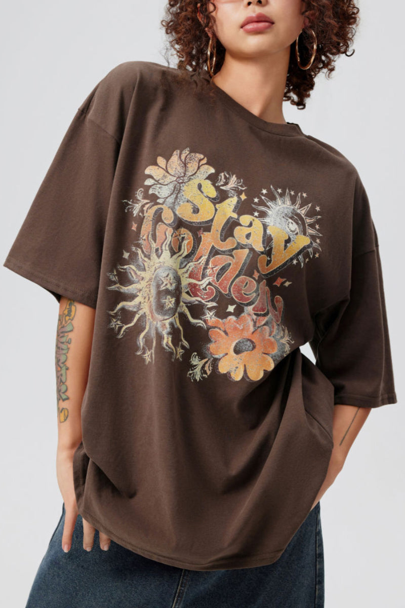 Stay Golden Terry Round Neckline Graphic Tee