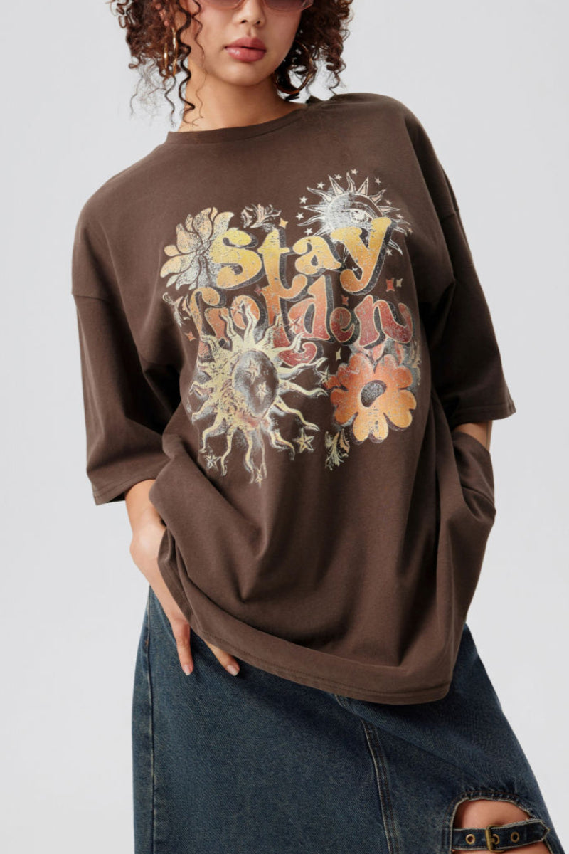 Stay Golden Terry Round Neckline Graphic Tee