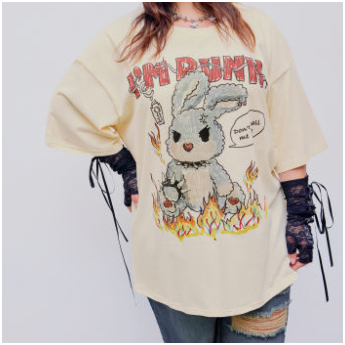 Round Neckline Rabbit Graphic Short Sleeve Tee Curve & Plus