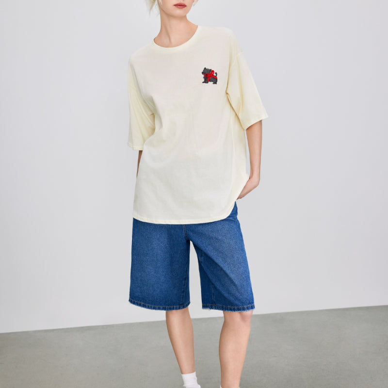 Puppy Bowknot Graphic Short Sleeve Oversized Tee