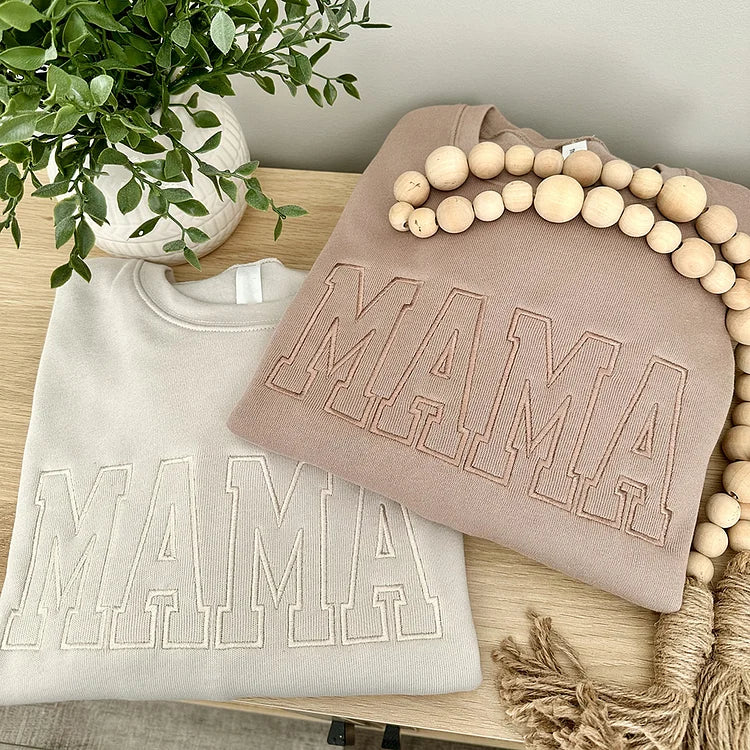 Personalized Embroidered Mama Sweatshirt With Kids Names On Sleeve