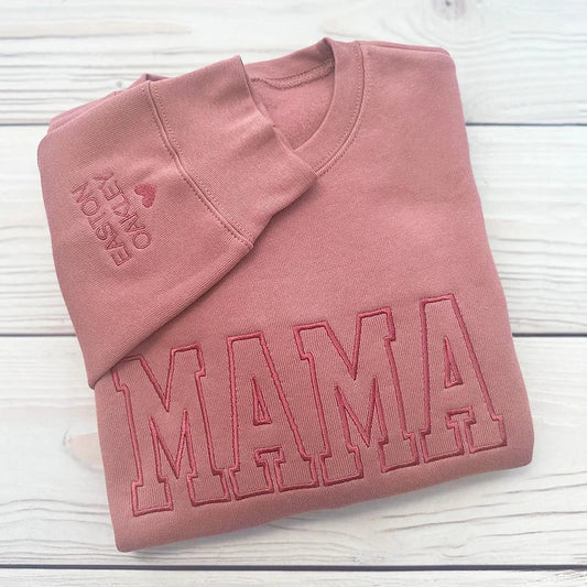 Personalized Embroidered Mama Sweatshirt With Kids Names On Sleeve