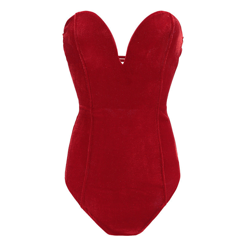 Tube Top Velvet Bodysuit Leotard Corset Back