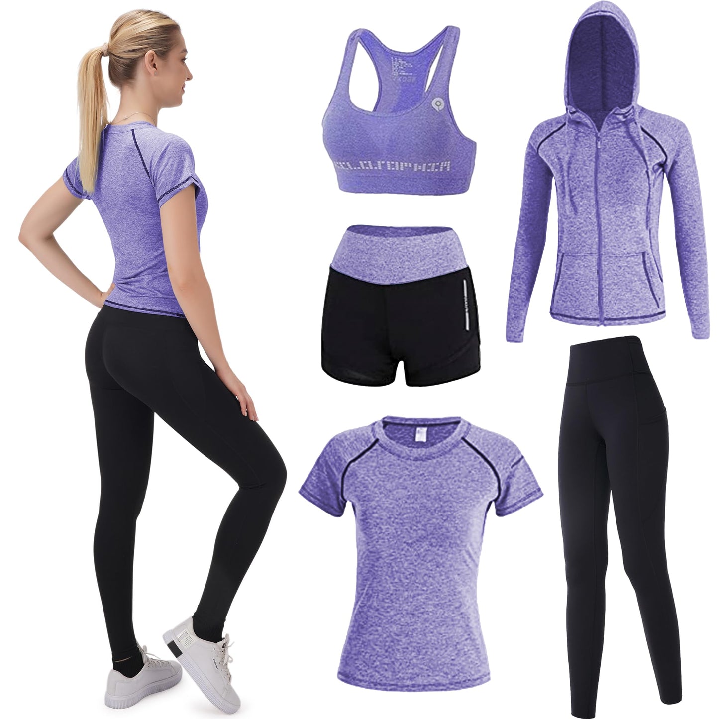 Workout Sets for Women 5 PCS Yoga Outfits Activewear Tracksuit Sets