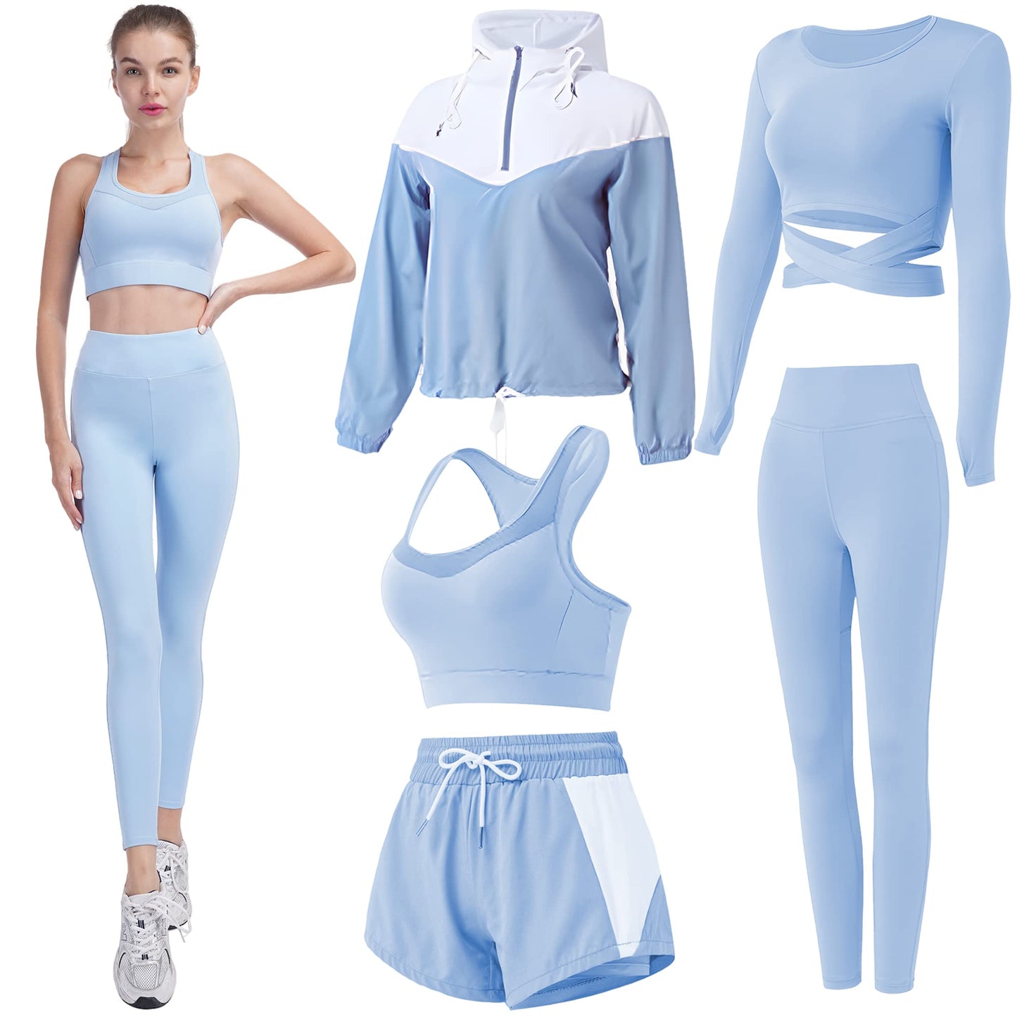 Workout Sets for Women 5 PCS Yoga Outfits Activewear Tracksuit Sets