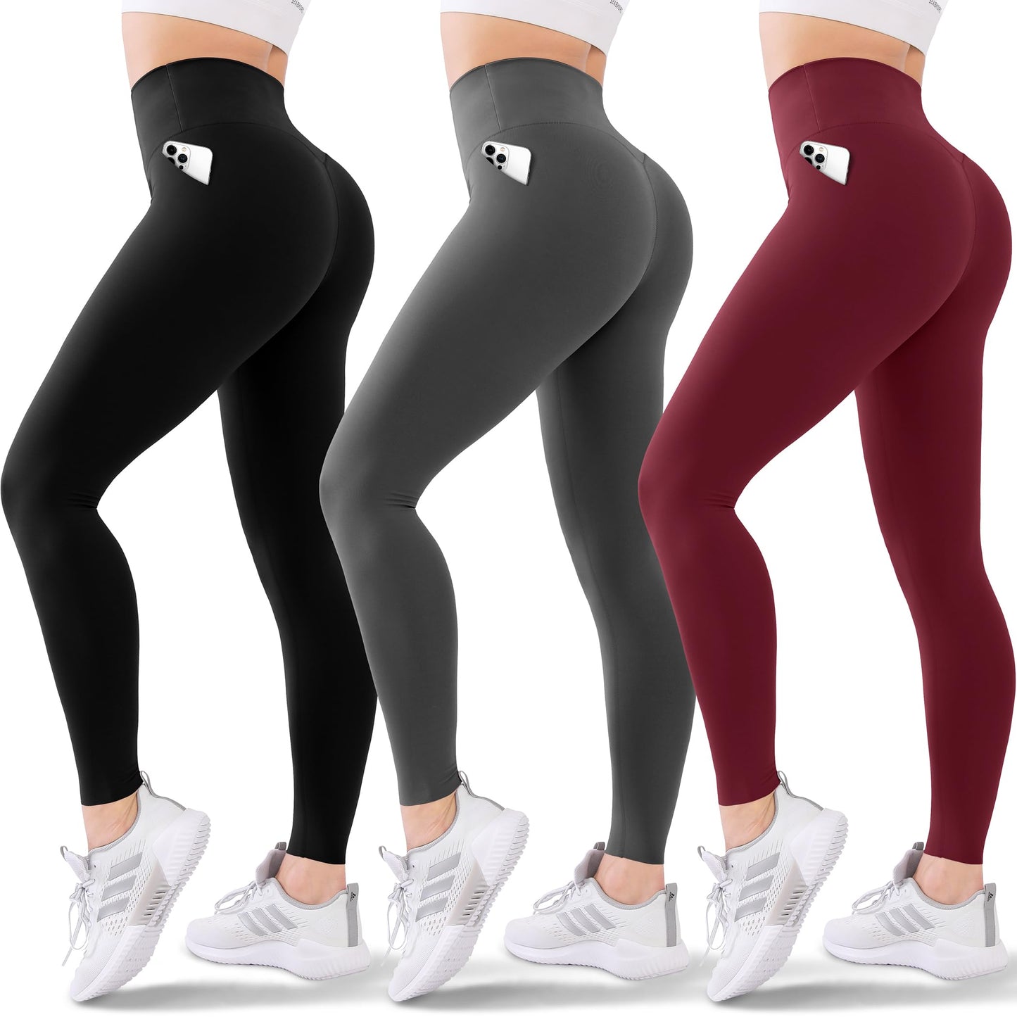 Blisset 3 Pack Leggings for Women Butt Lift - High Waisted Yoga Pants, Workout Running Leggings