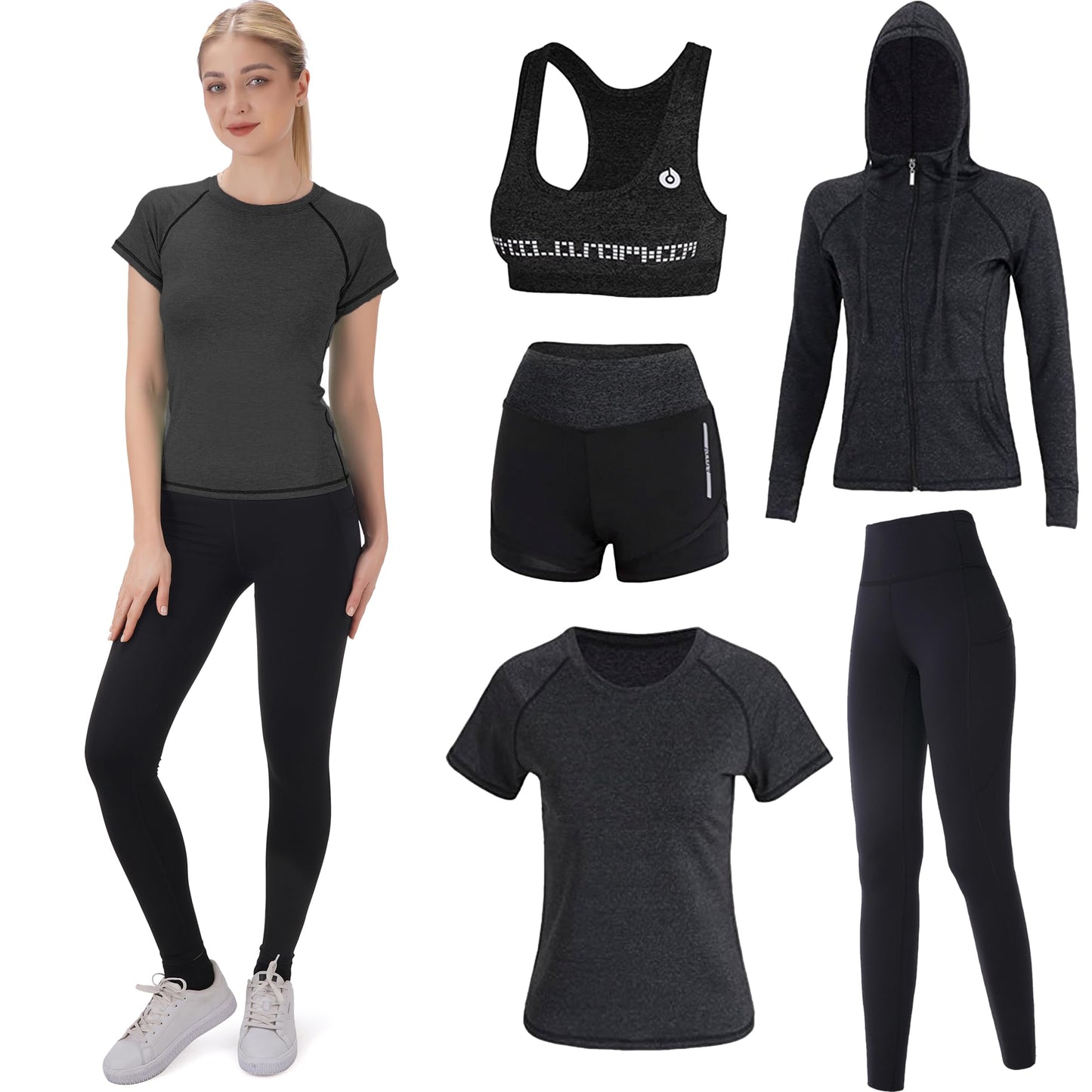 Workout Sets for Women 5 PCS Yoga Outfits Activewear Tracksuit Sets