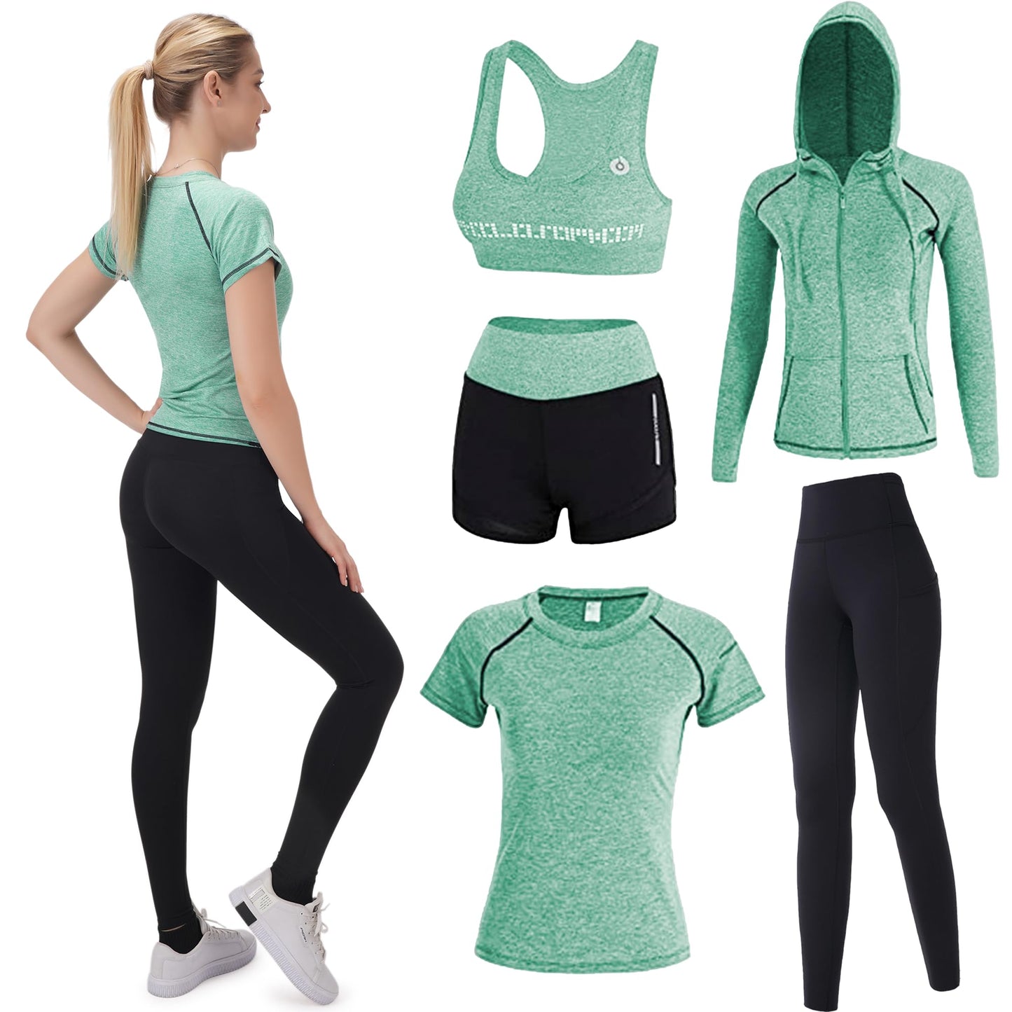 Workout Sets for Women 5 PCS Yoga Outfits Activewear Tracksuit Sets