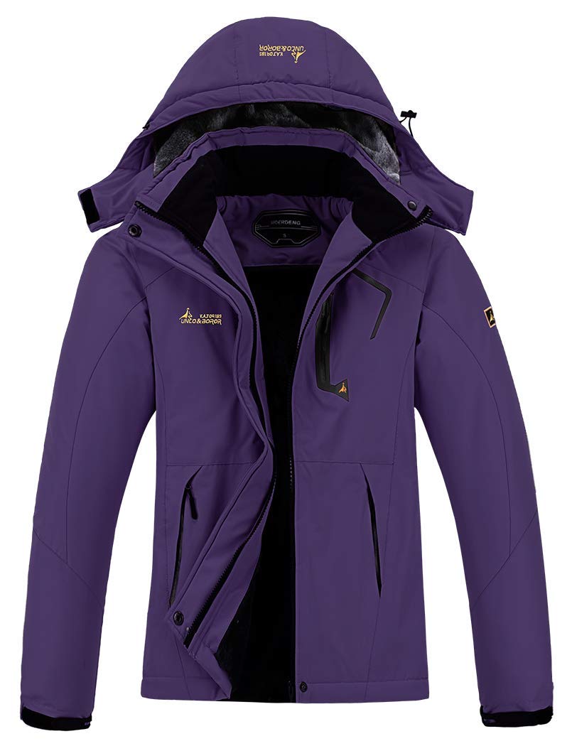 Women's Waterproof Ski Jacket, Warm Winter Snow Coat, Mountain Windbreaker Hooded Raincoat Jacket