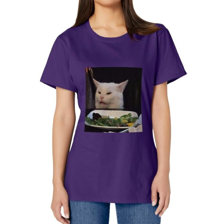 Dinner Table Cat Meme Funny Internet Yelling Confused Gift T-Shirt