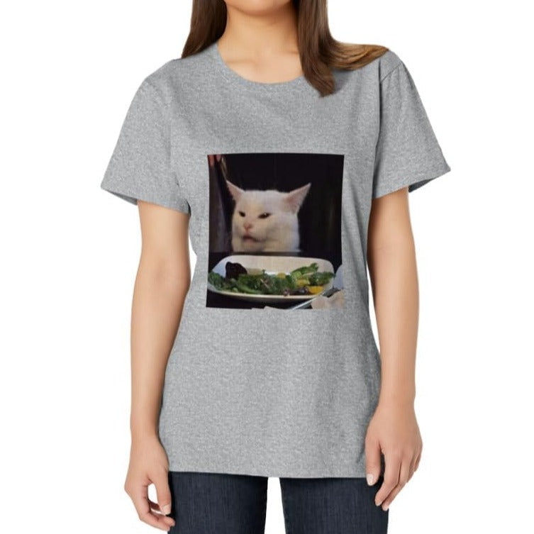 Dinner Table Cat Meme Funny Internet Yelling Confused Gift T-Shirt