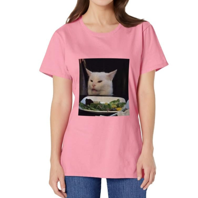 Dinner Table Cat Meme Funny Internet Yelling Confused Gift T-Shirt