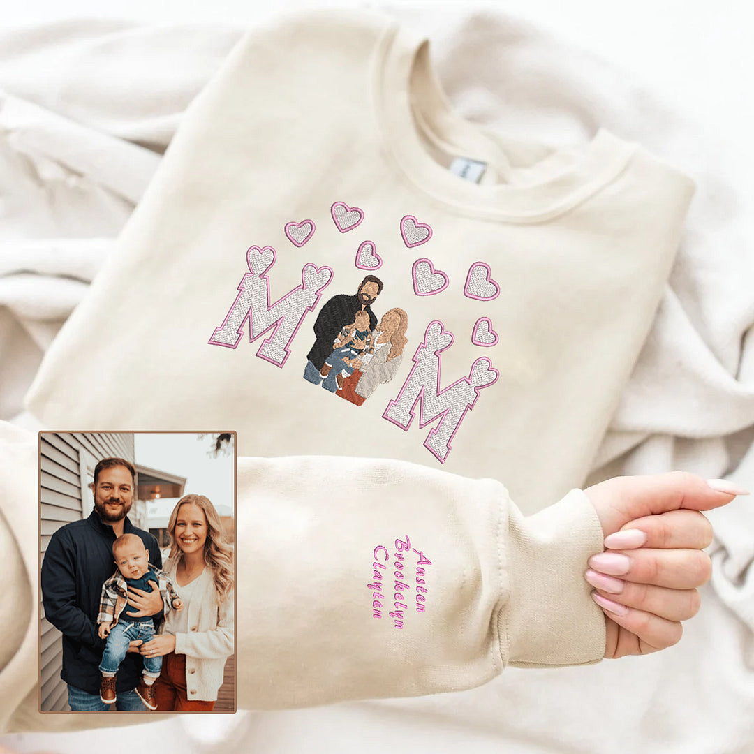 Mother's Day Personalized Embroidered Family Photo Hoodie Sweatshirt T-Shirt