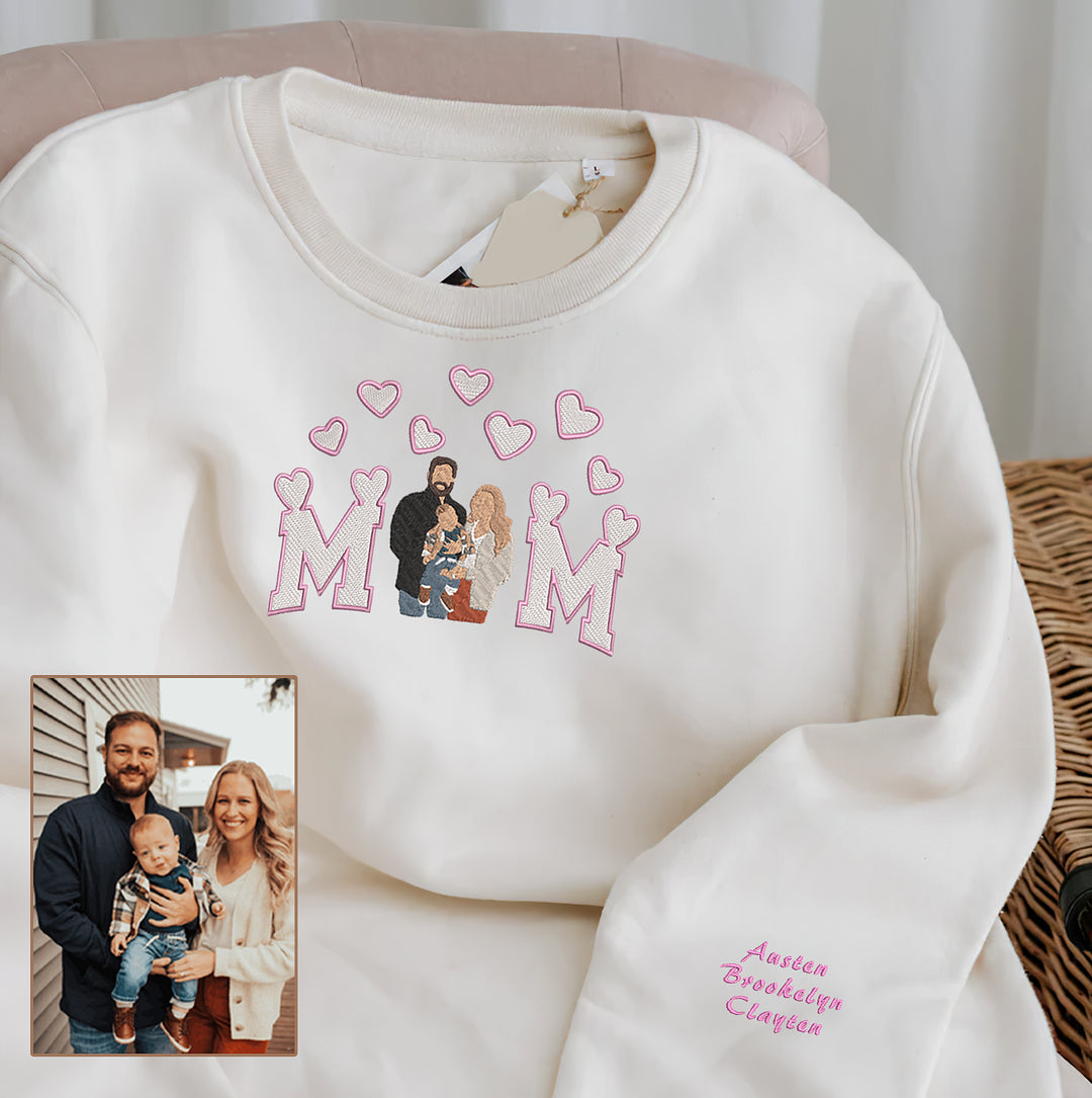 Mother's Day Personalized Embroidered Family Photo Hoodie Sweatshirt T-Shirt