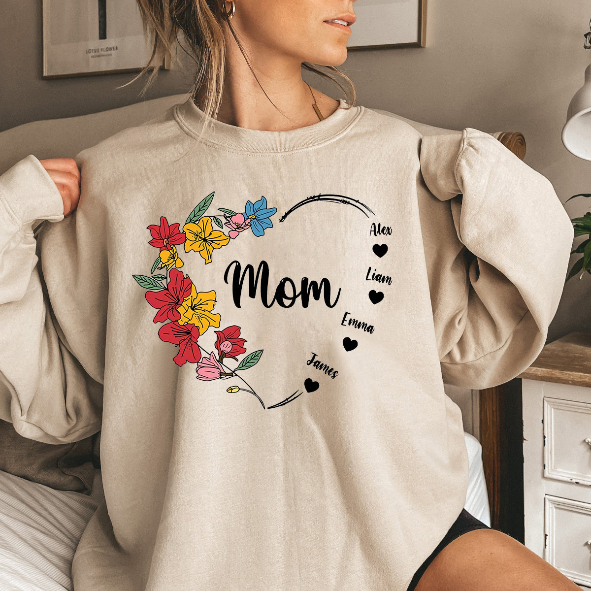 Personalized Mom Floral Mama Shirt with Kids’ Names