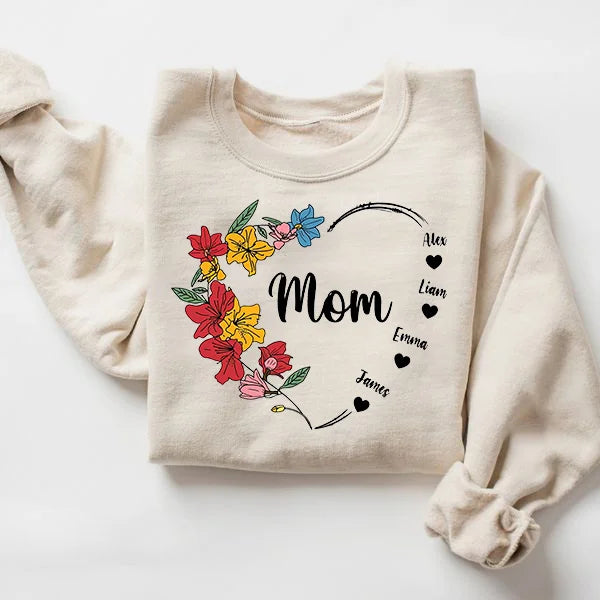 Personalized Mom Floral Mama Shirt with Kids’ Names