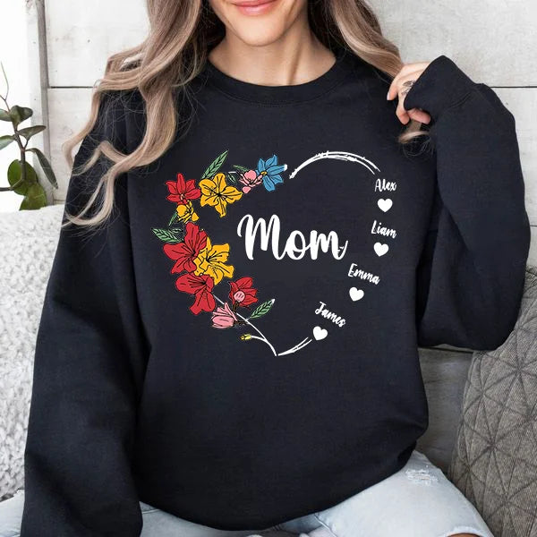 Personalized Mom Floral Mama Shirt with Kids’ Names