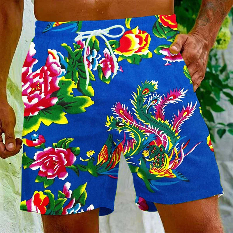 Chinese Dongbei Flower  Beach Shorts For Men Surfing Board Shorts