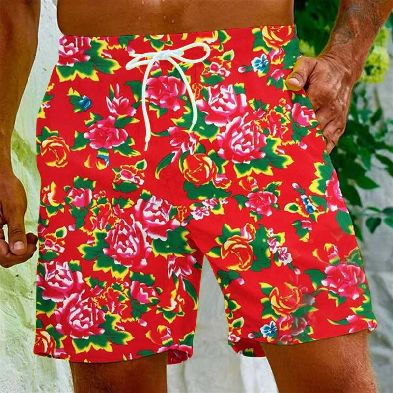 Chinese Dongbei Flower  Beach Shorts For Men Surfing Board Shorts