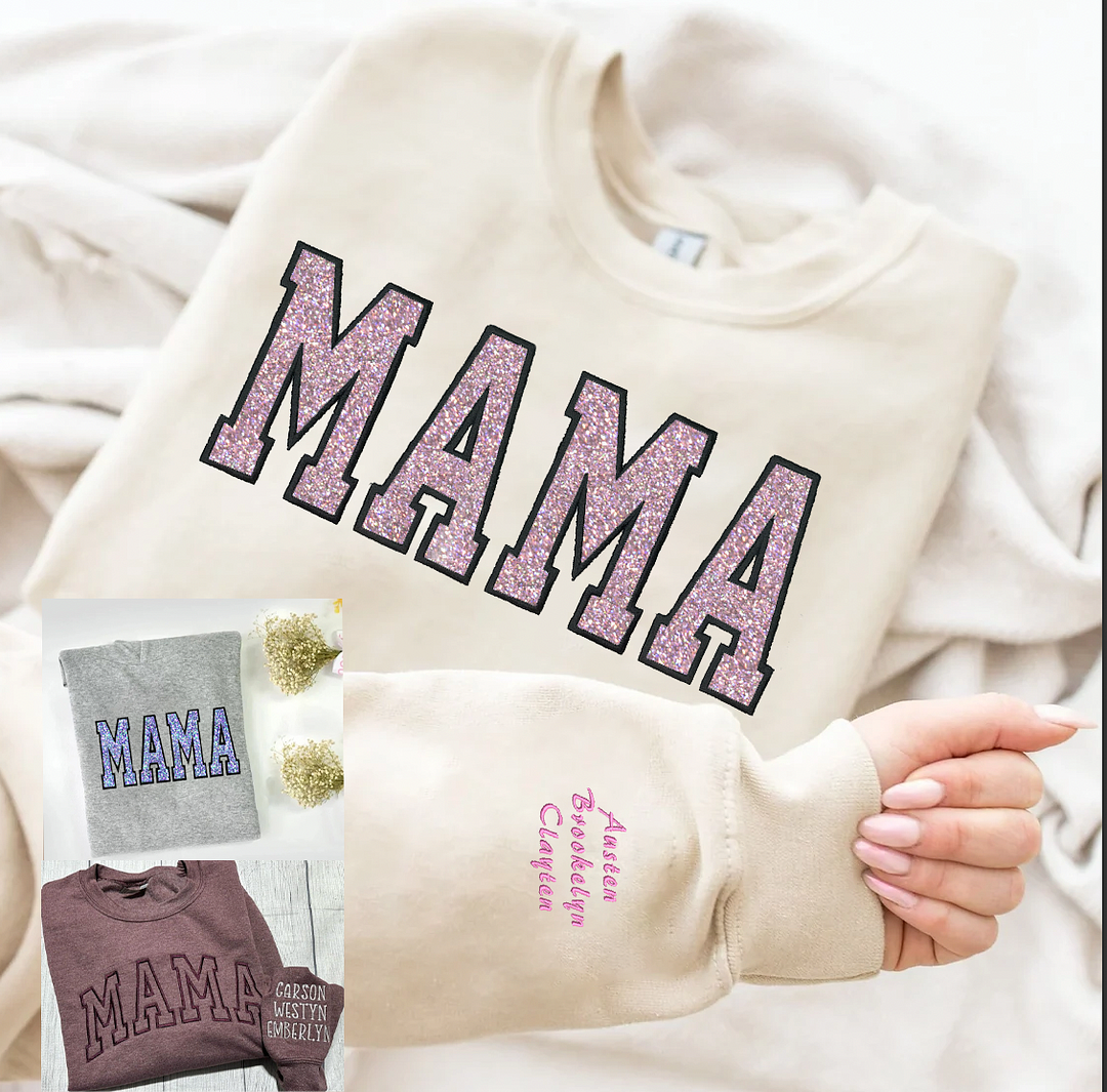 Custom Embroidered Glitter Vinyl MAMA Sweatshirt