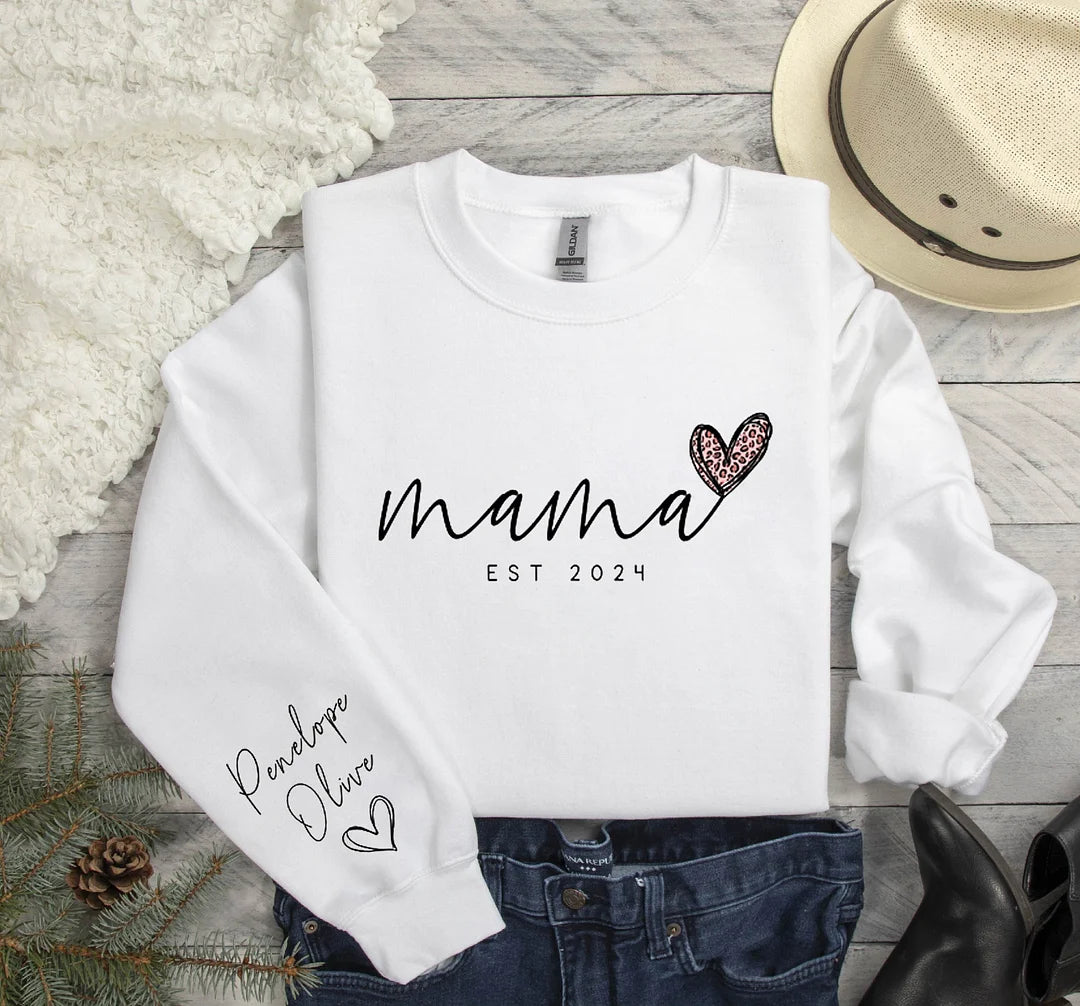 Customize Mama Sweatshirt with Kid's Name, Mom's Passion-Personalized Gift for Mom