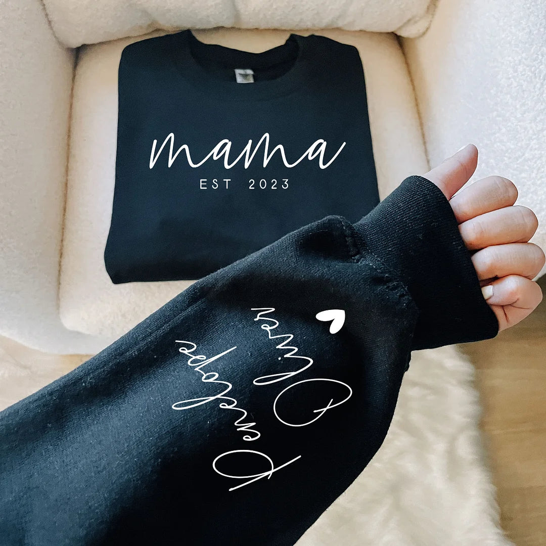 Customize Mama Sweatshirt with Kid's Name, Mom's Passion-Personalized Gift for Mom