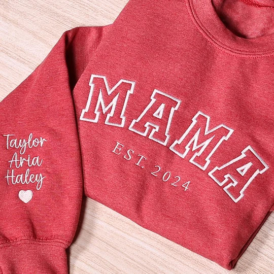 Custom Mama Embroidered Sweatshirt With Date&Name, Mother's Day Gift