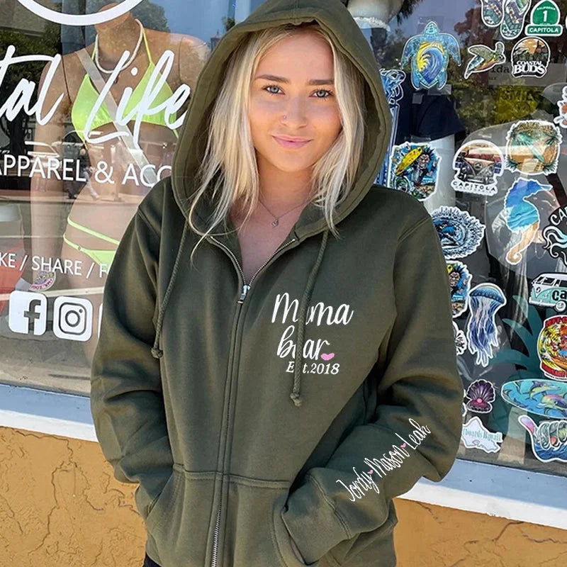 Mama Bear Zip Up Hoodie, Personalized Handmade, Unique Gift