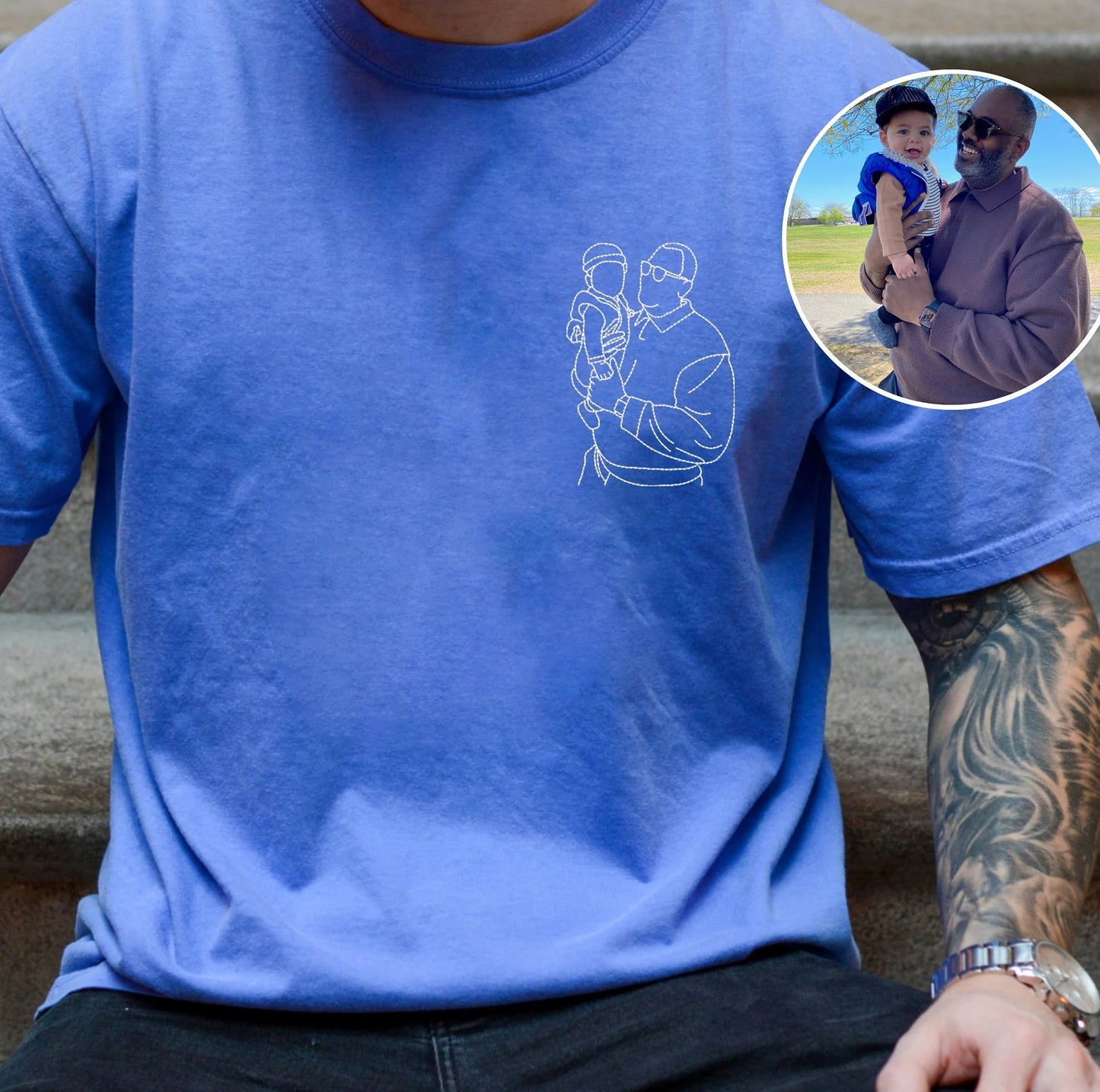 Custom Embroidered Portrait Photo Sweatshirt, Unique Gifts for Dad