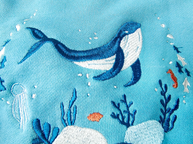 Blue Ocean Whale Embroidered Sweatshirt