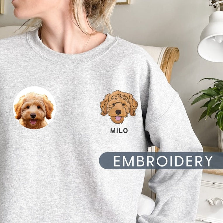 Custom EMBROIDERED Pet Sweater Using Pet Photo + Name