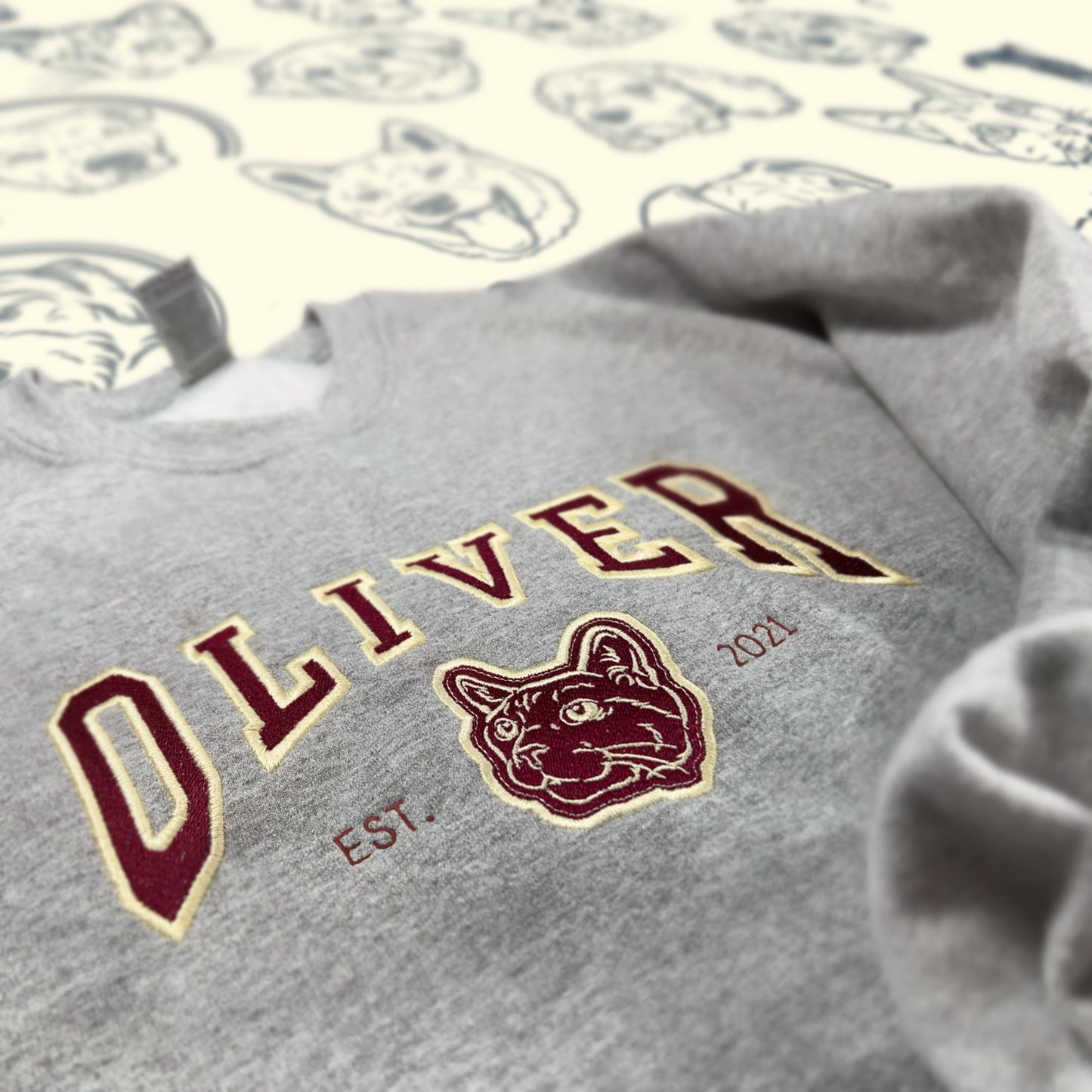 Varsity Custom Embroidered Dog Sweatshirt, Custom Dog Cat Pet Tshirt Sweatshirt Hoodie