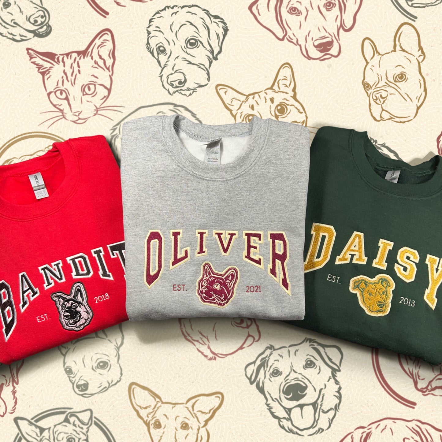 Varsity Custom Embroidered Dog Sweatshirt, Custom Dog Cat Pet Tshirt Sweatshirt Hoodie