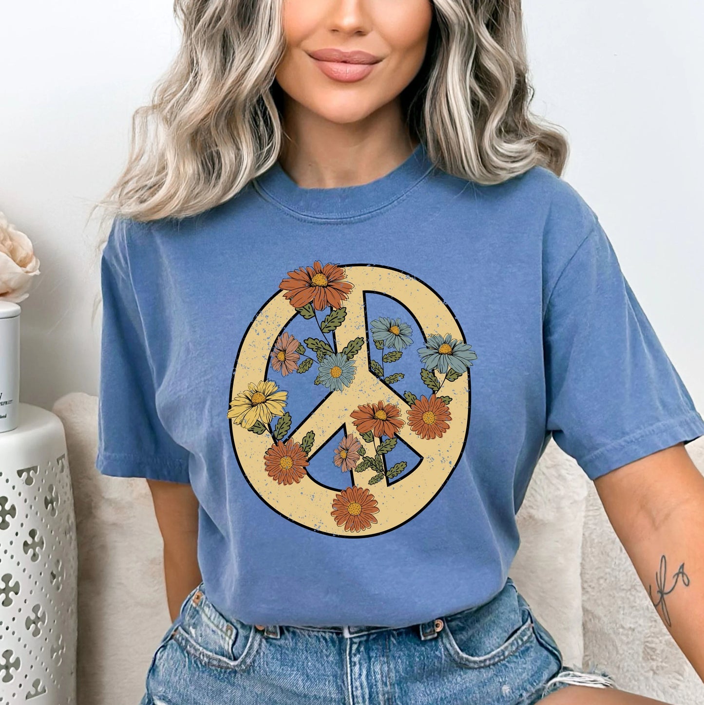 Comfort Colors Retro Peace Love Shirt, Hippie Vibes Tee