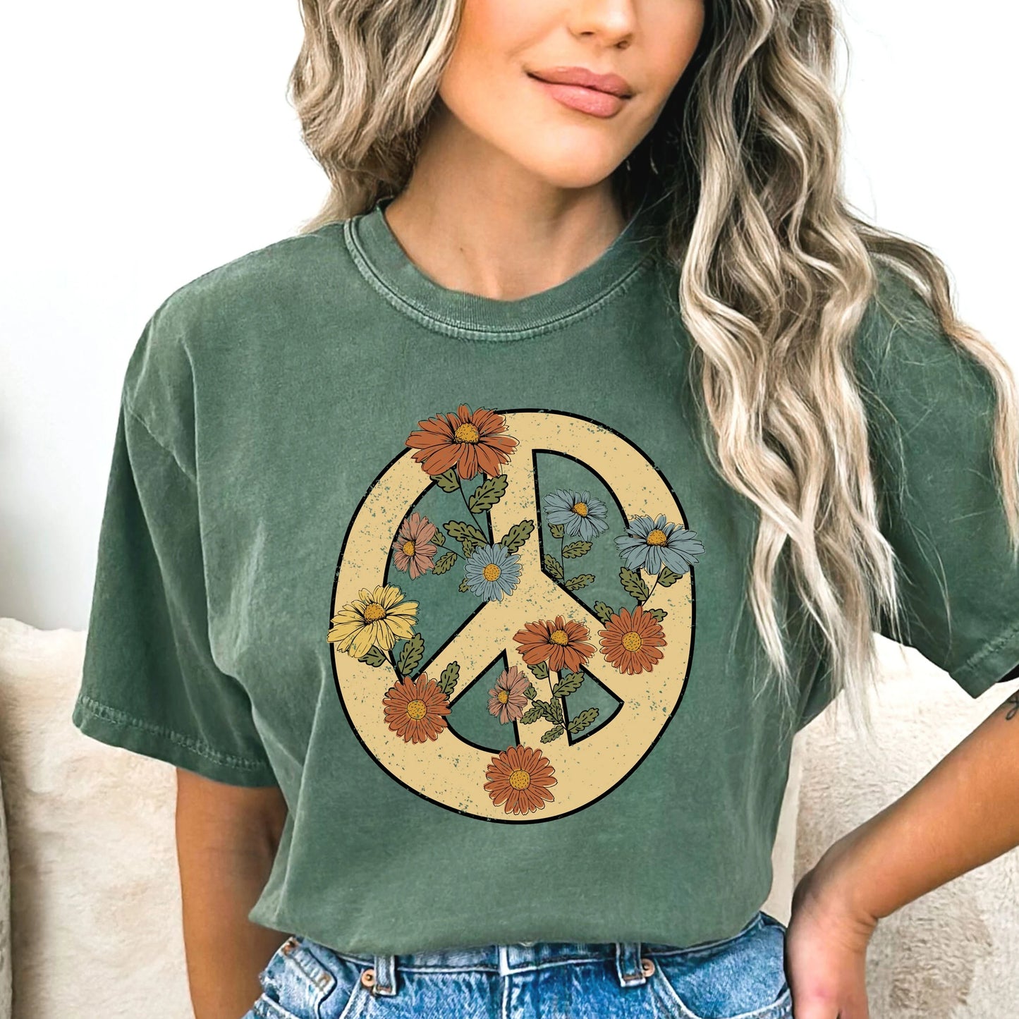 Comfort Colors Retro Peace Love Shirt, Hippie Vibes Tee