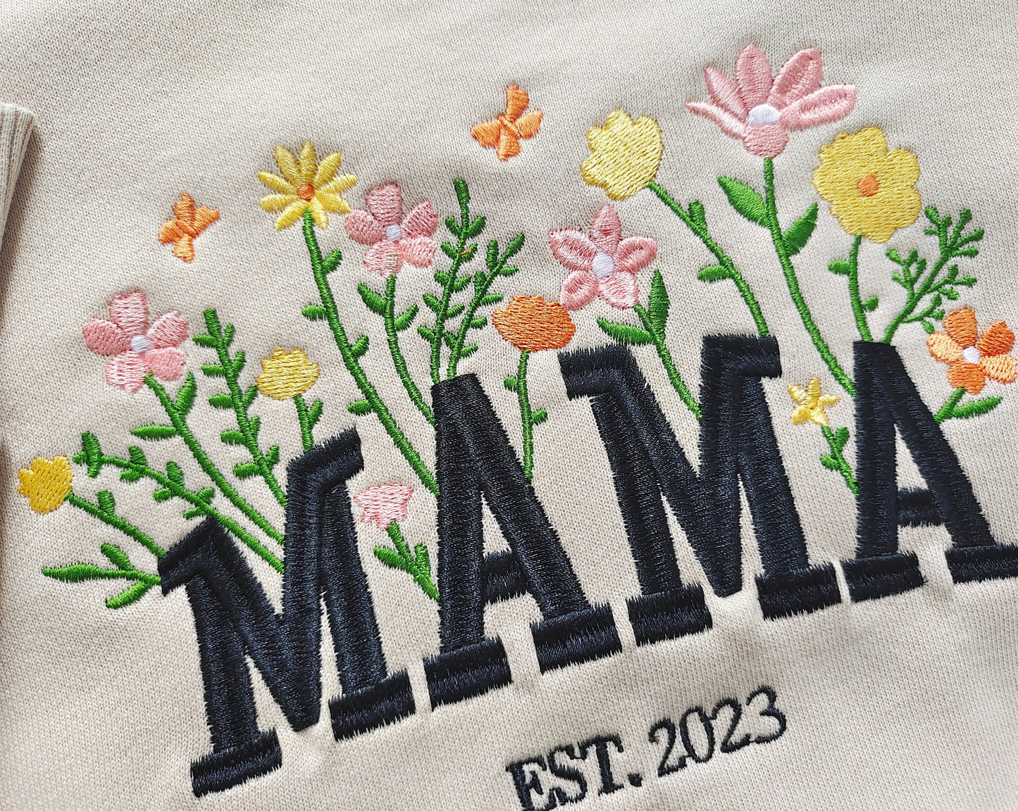 Custom Mama Embroidered Floral Sweatshirt