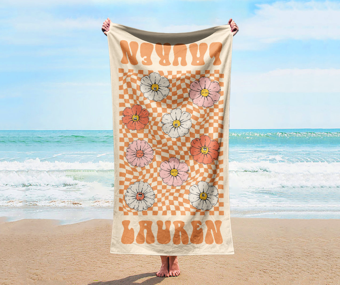 RETRO Multi Style Personalized Beach Towel, Name Bath Towel, Birthday Vacation Gift