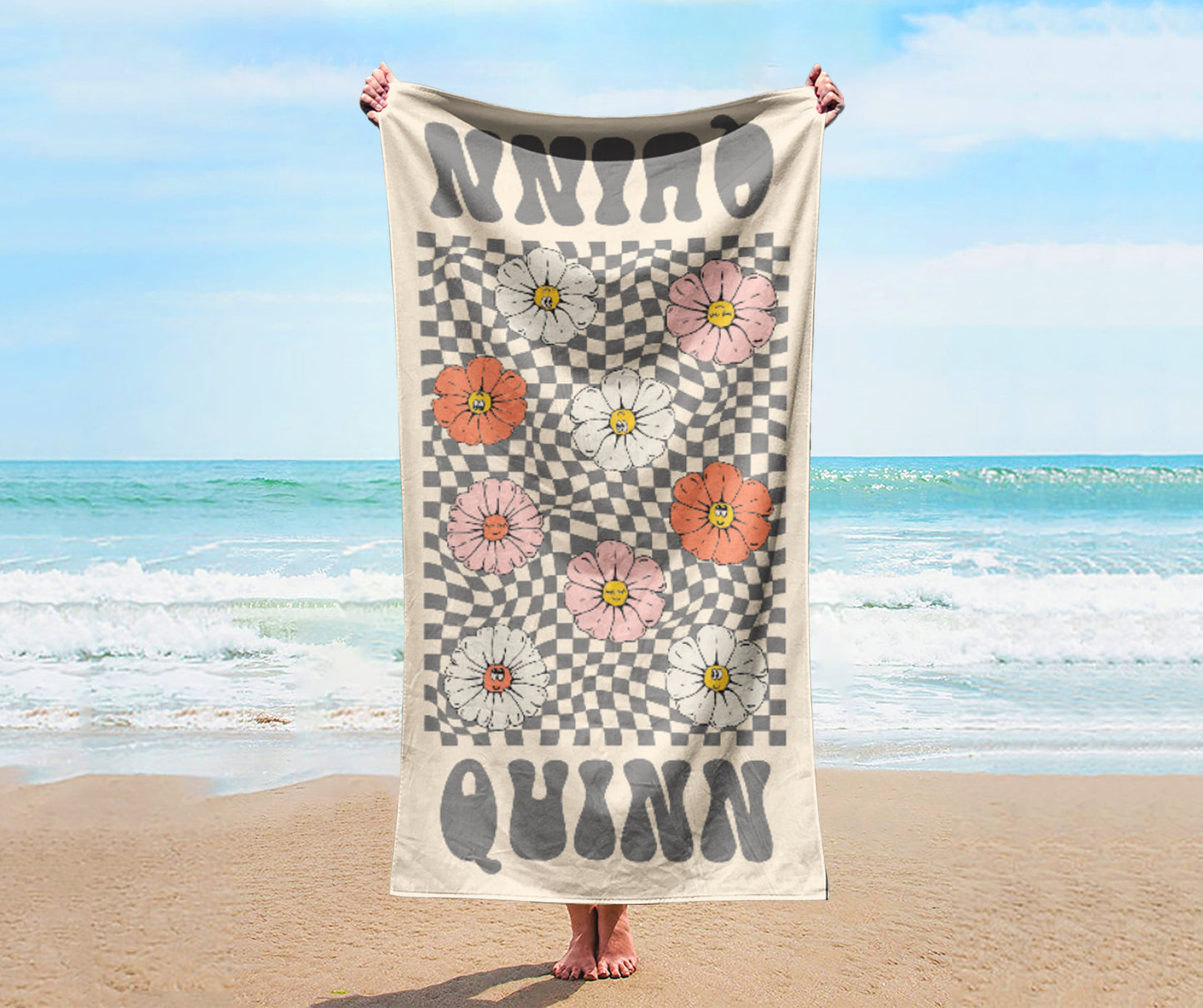 RETRO Multi Style Personalized Beach Towel, Name Bath Towel, Birthday Vacation Gift