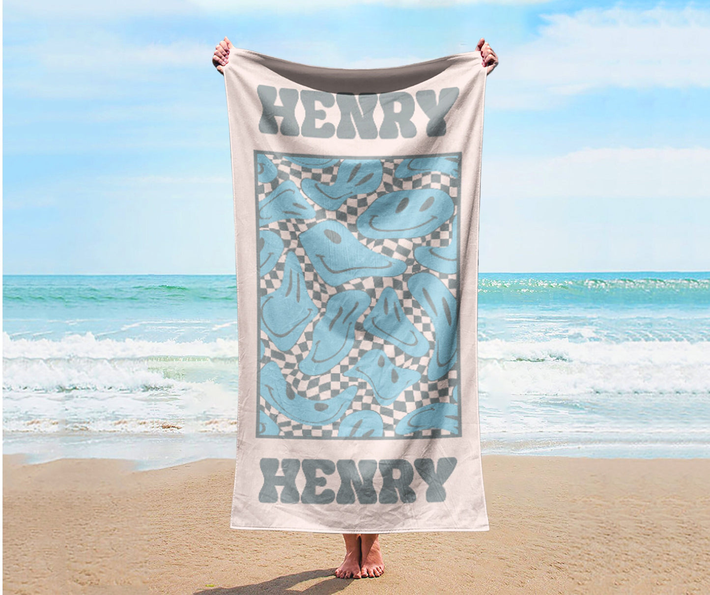 RETRO Multi Style Personalized Beach Towel, Name Bath Towel, Birthday Vacation Gift