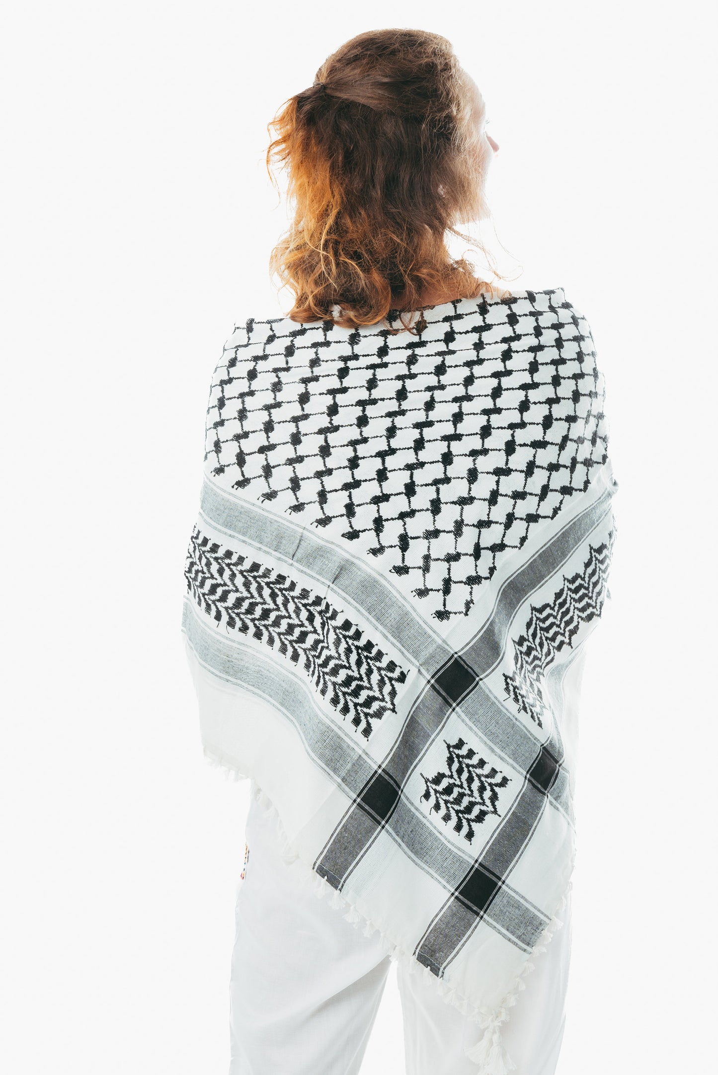 Keffiyeh Palestinian Style Cotton Scarf with Tassels,Arab Scarf,Palestinian Headscarf