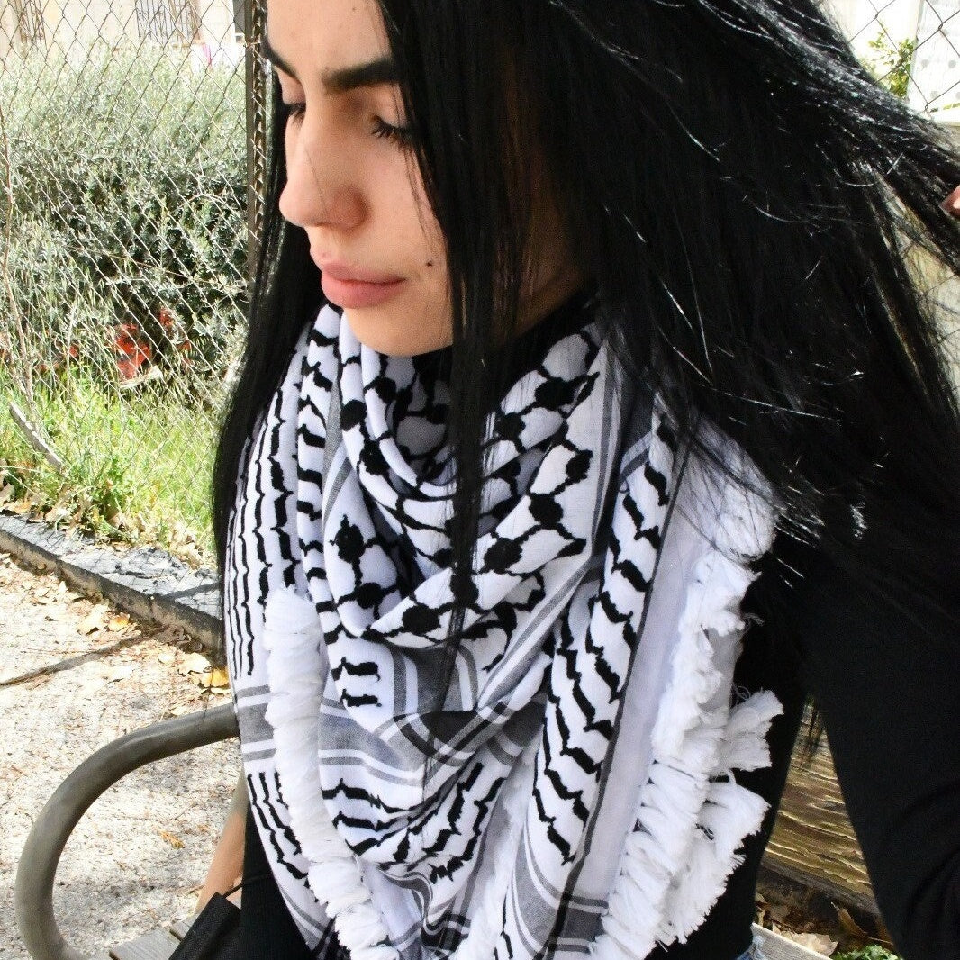 Keffiyeh Palestinian Style Cotton Scarf with Tassels,Arab Scarf,Palestinian Headscarf