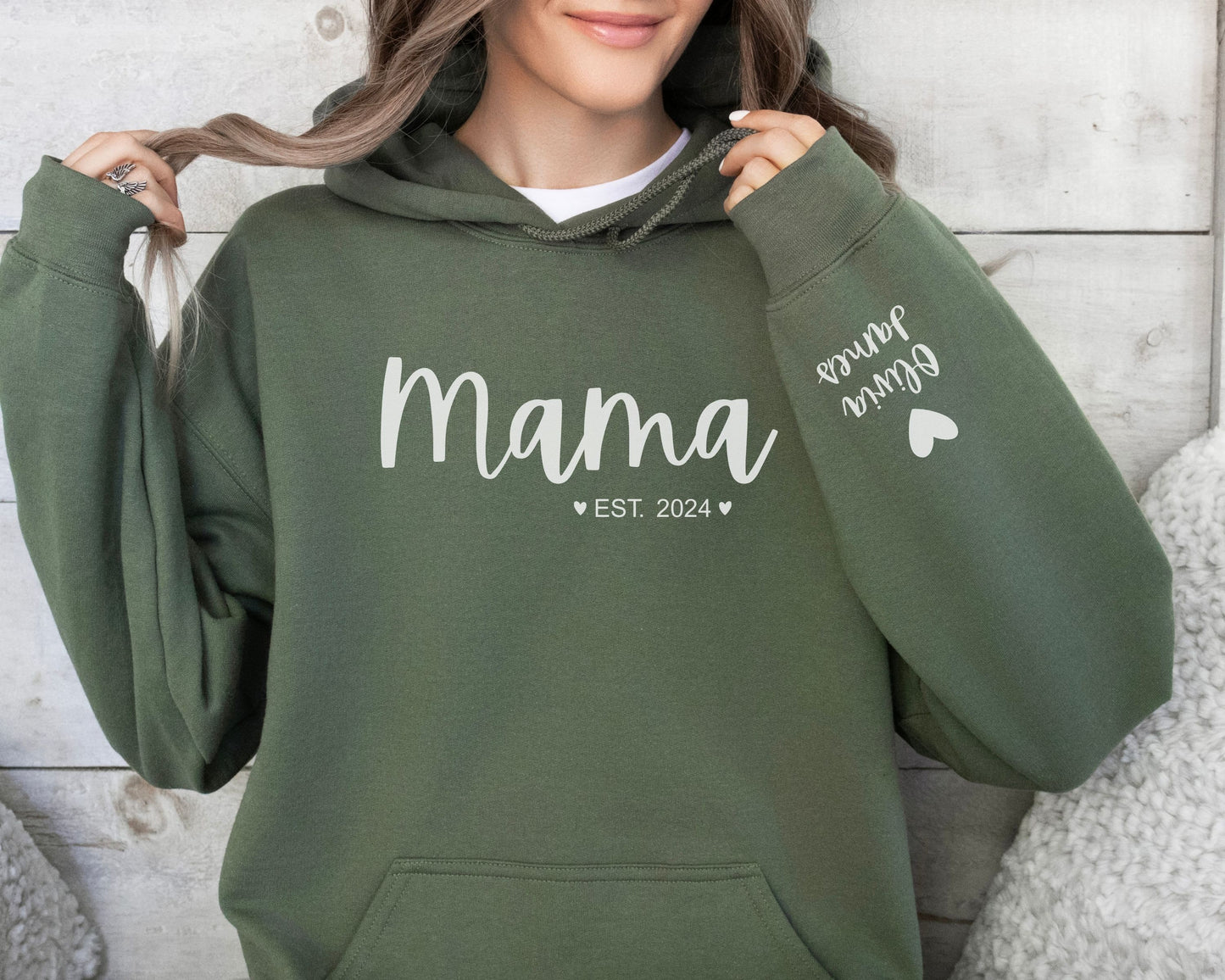 Custom Mama Hoodie with Kids Name on Sleeve