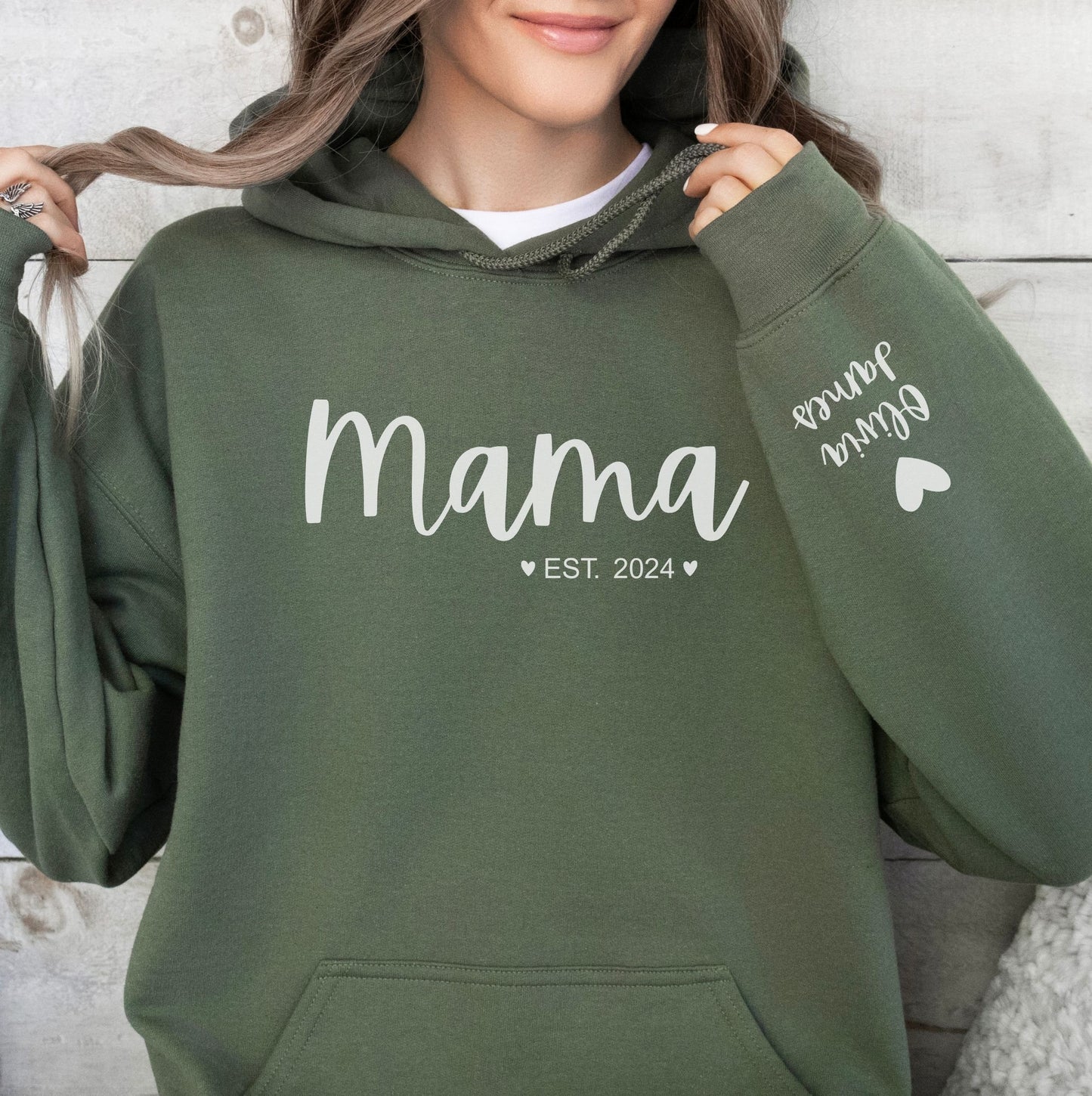 Custom Mama Hoodie with Kids Name on Sleeve