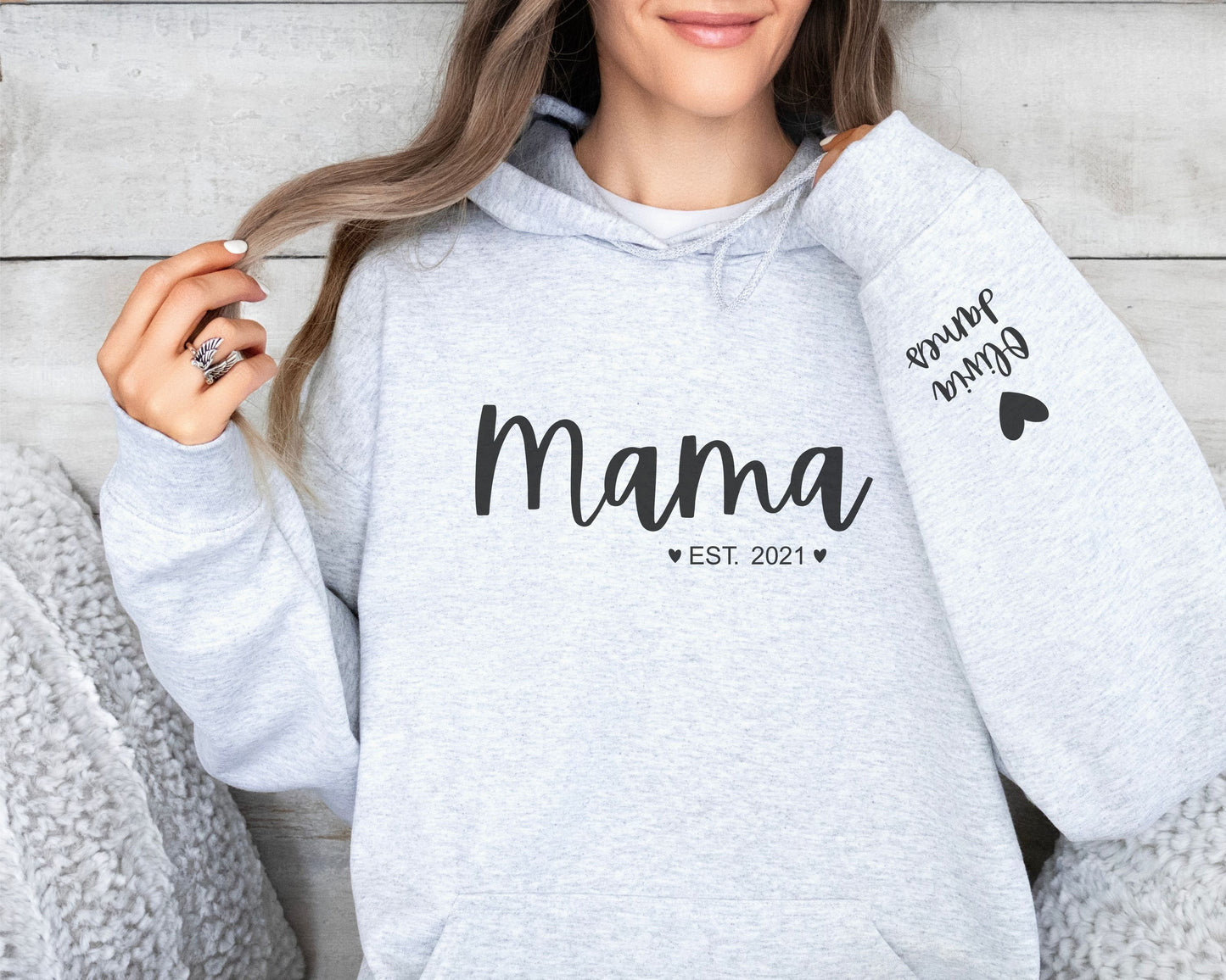 Custom Mama Hoodie with Kids Name on Sleeve