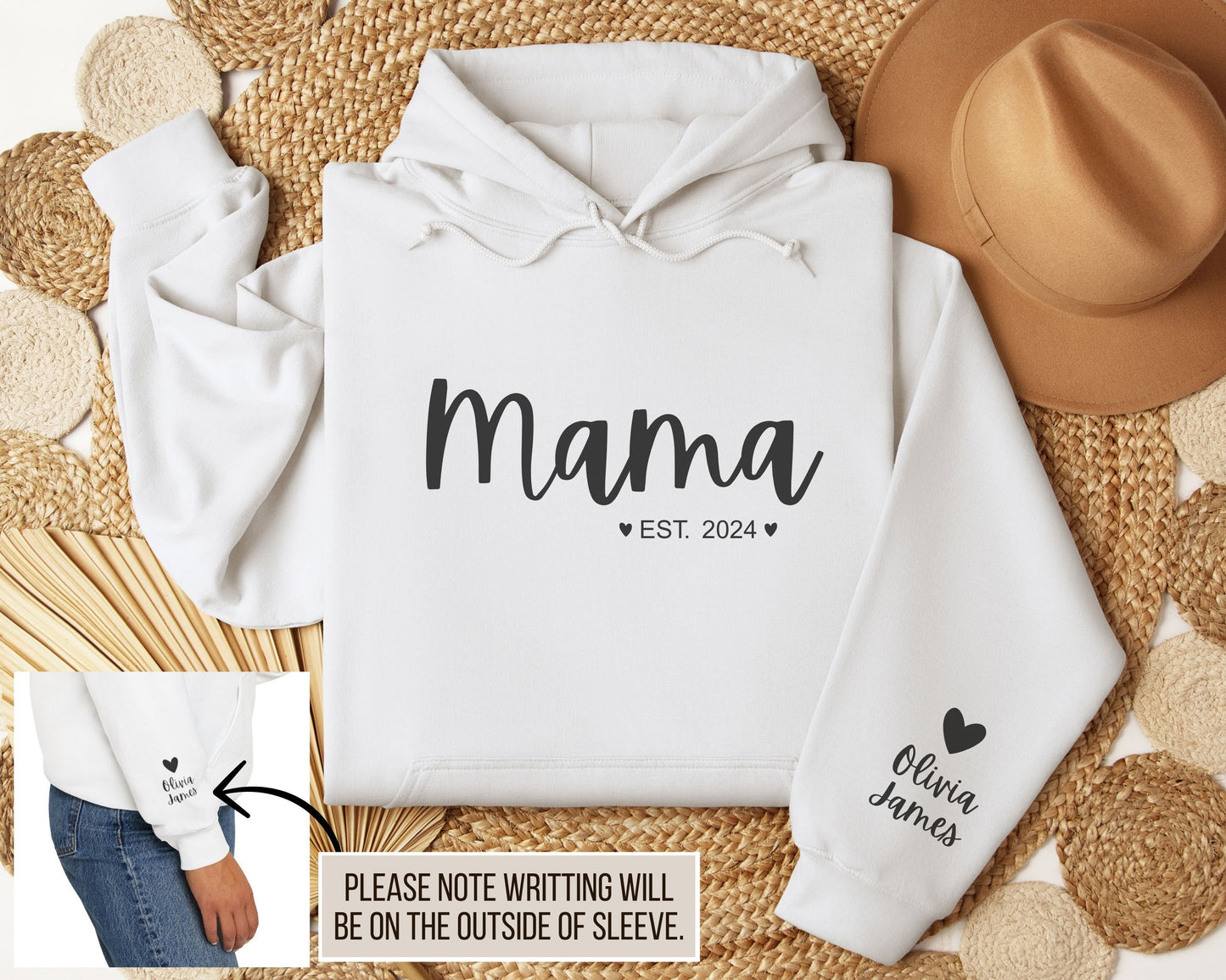 Custom Mama Hoodie with Kids Name on Sleeve