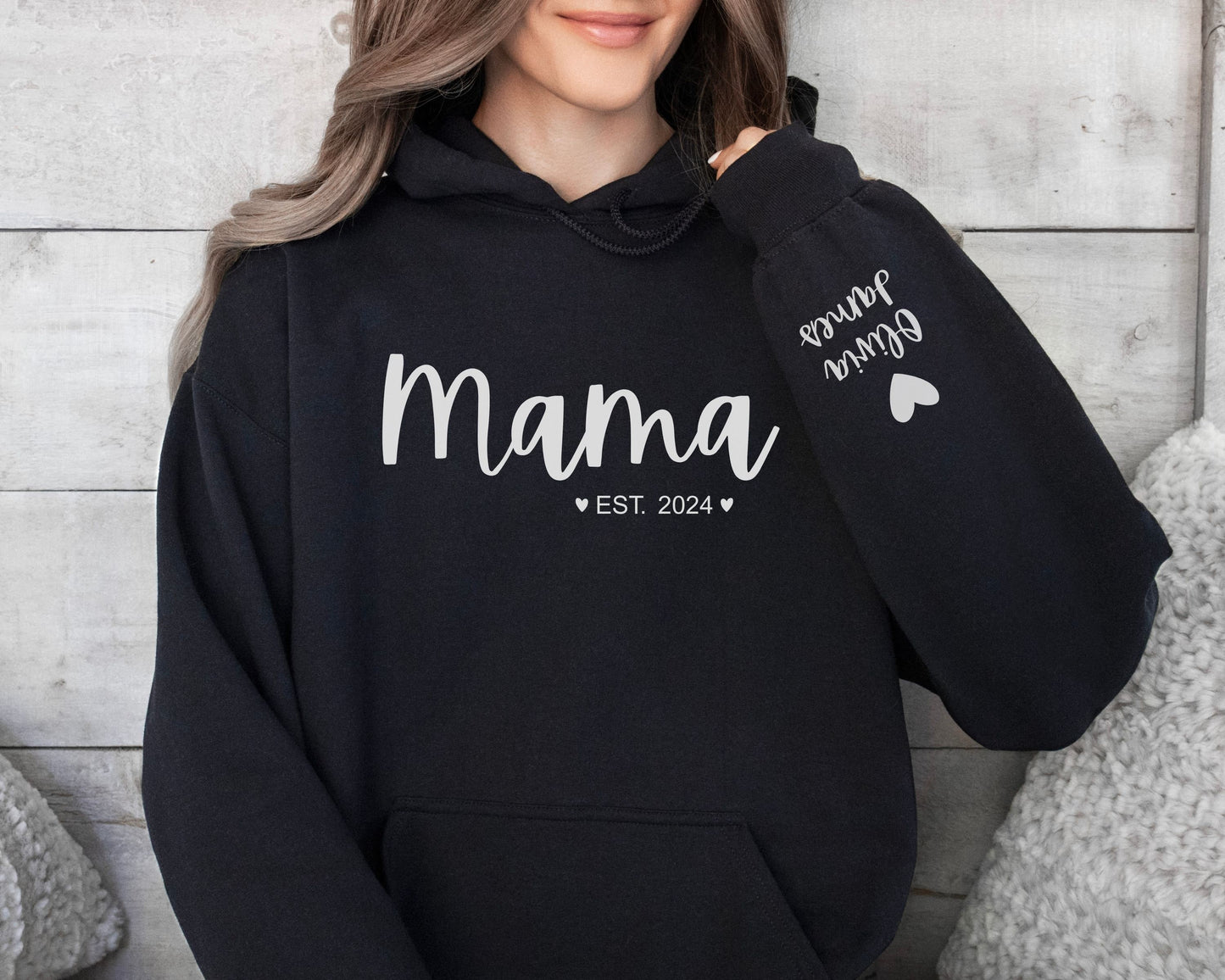 Custom Mama Hoodie with Kids Name on Sleeve