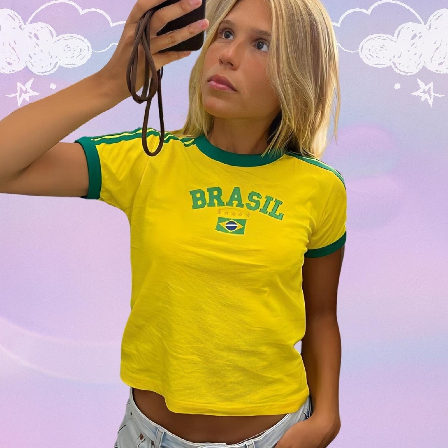 Brasil Baby Crop Top Soccer Baby Tee -  90s 2000s Y2K Aesthetic