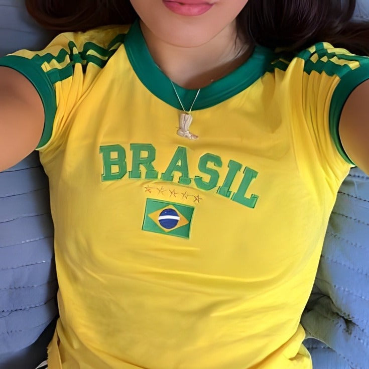 Brasil Baby Crop Top Soccer Baby Tee -  90s 2000s Y2K Aesthetic