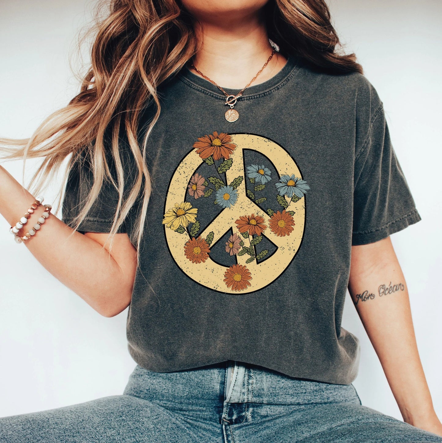 Comfort Colors Retro Peace Love Shirt, Hippie Vibes Tee