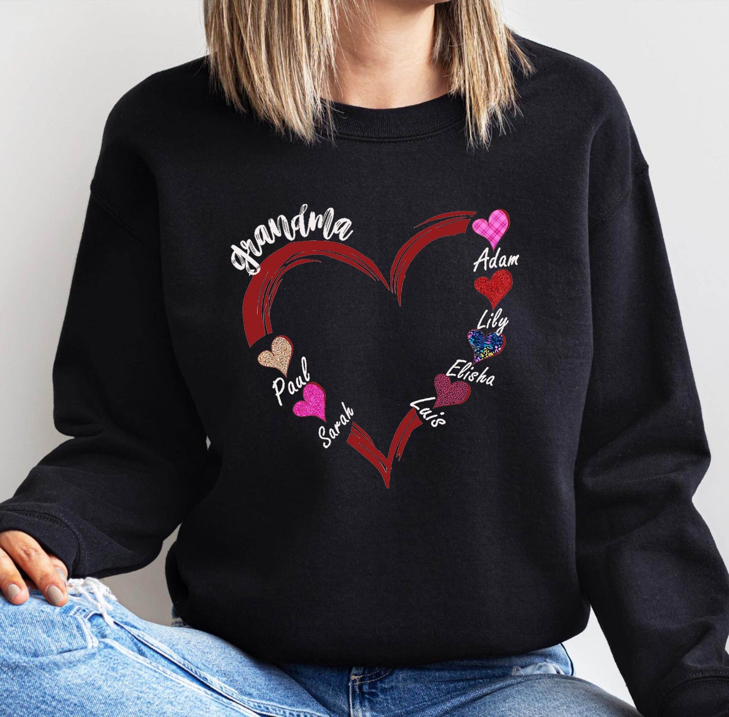 Custom Grandma Heart Sweatshirt，Mothers Day Sweater